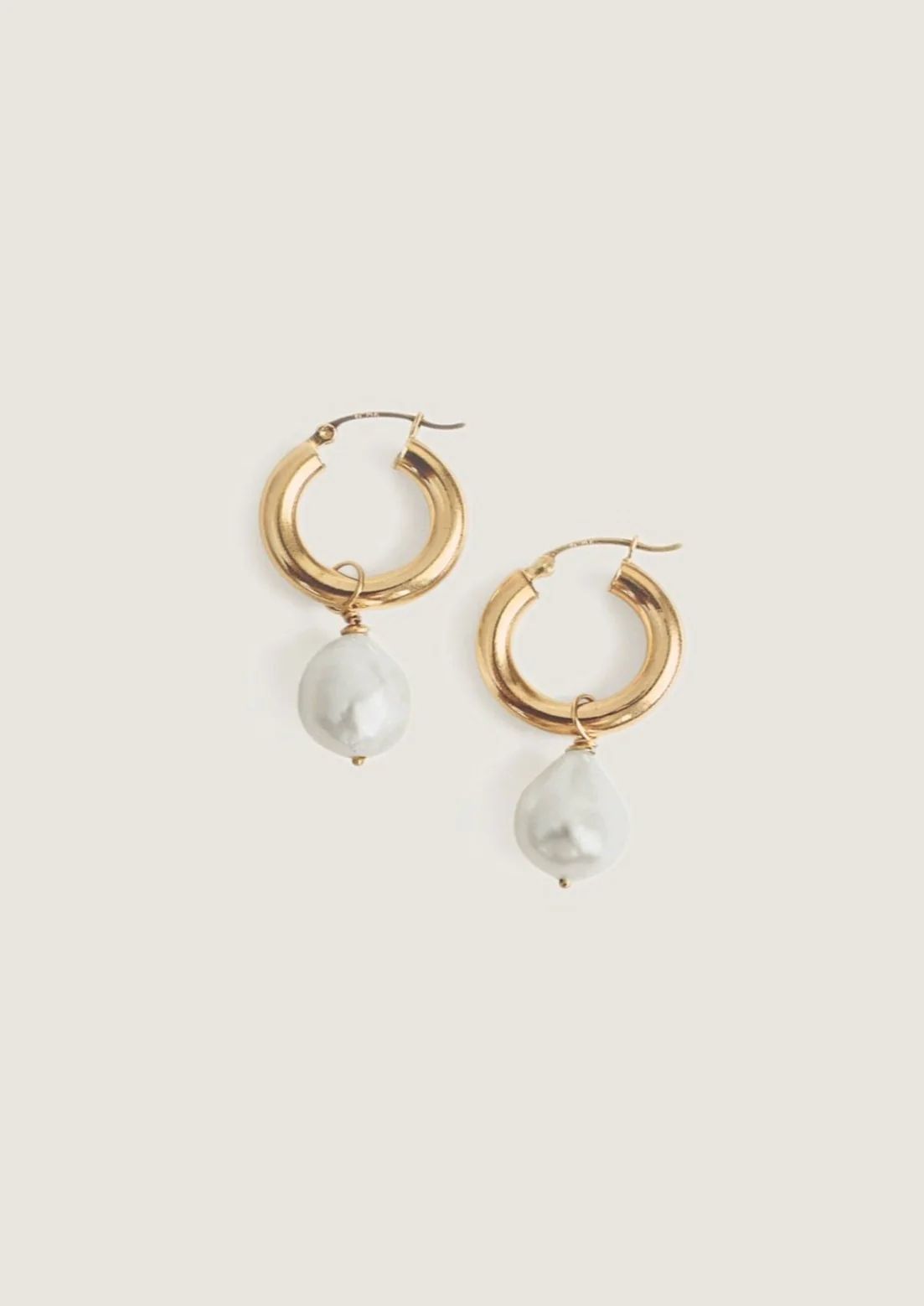 Baroque Pearl Hoop Earrings 14k Solid Gold - Kinn | Kinn