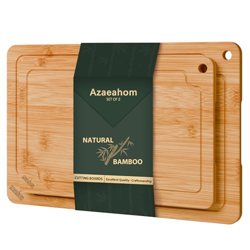 Bamboo Cutting Boards for Kitchen, 2-Piece Wood Cutting Board Set with Juice Grooves & Built-in Handles, Easy Storage & Clean Chopping Board for Meat, Vegetables, Fruit | Amazon (US)