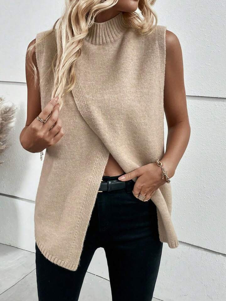 SHEIN Unity Mock Neck Wrap Sweater Vest Without Blouse | SHEIN