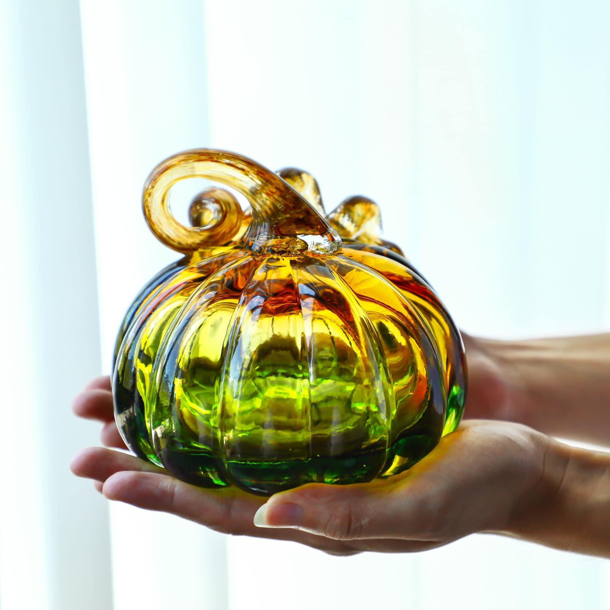 QFkris Hand Blown Glass Pumpkin Figurines Collectibles Fall for Decorations Halloween Crystal Art... | Amazon (US)