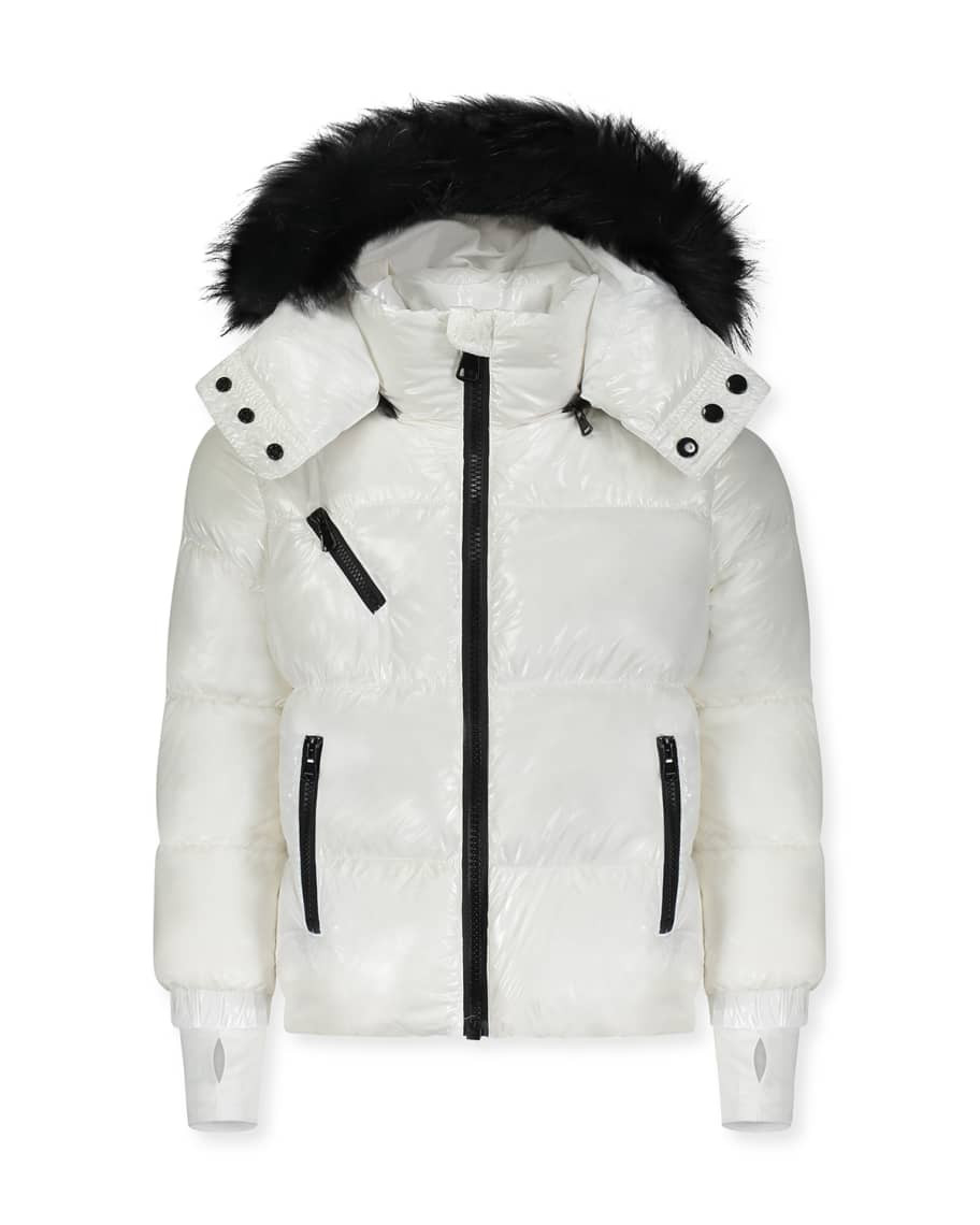 Scotch Bonnet Outerwear Girl's Shiny Fur-Trim Parka, Size 4-16 | Neiman Marcus