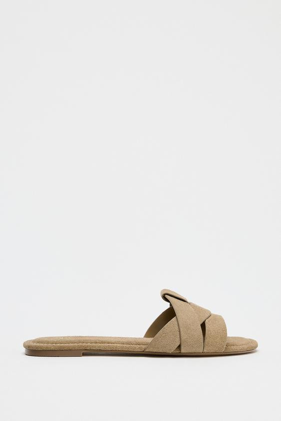 CROSSOVER SPLIT SUEDE FLAT SANDALS | Zara UK