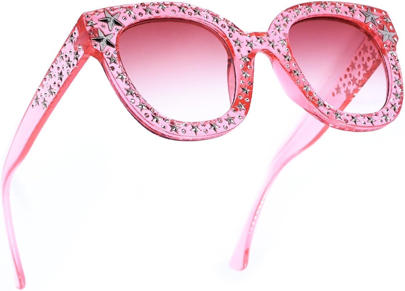 SamuRita Sparkle Vintage Star Rhinestone Cat Eye Sunglasses Novelty Glitter Shades | Amazon (US)