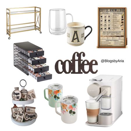 Coffee bar, essentials and coffee bar must haves, including a Nespresso machine, coffee, decor, coffee, mugs, coffee, bar cart, coffee, tier tray, coffee, artwork

#LTKhome #LTKGiftGuide