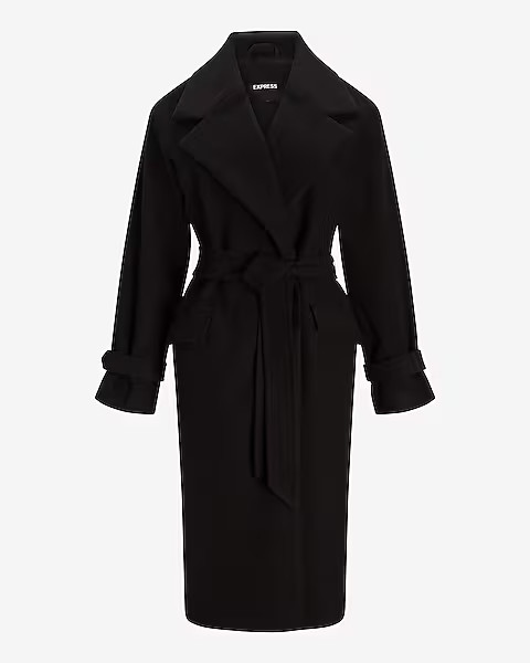Belted Wrap Front Faux Wool Coat | Express