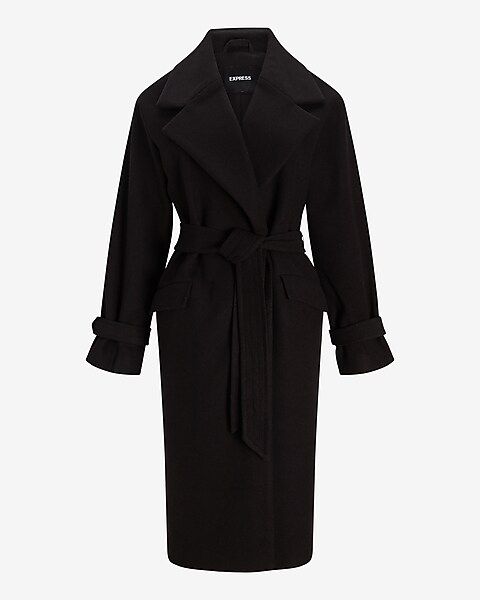 Belted Wrap Front Faux Wool Coat | Express