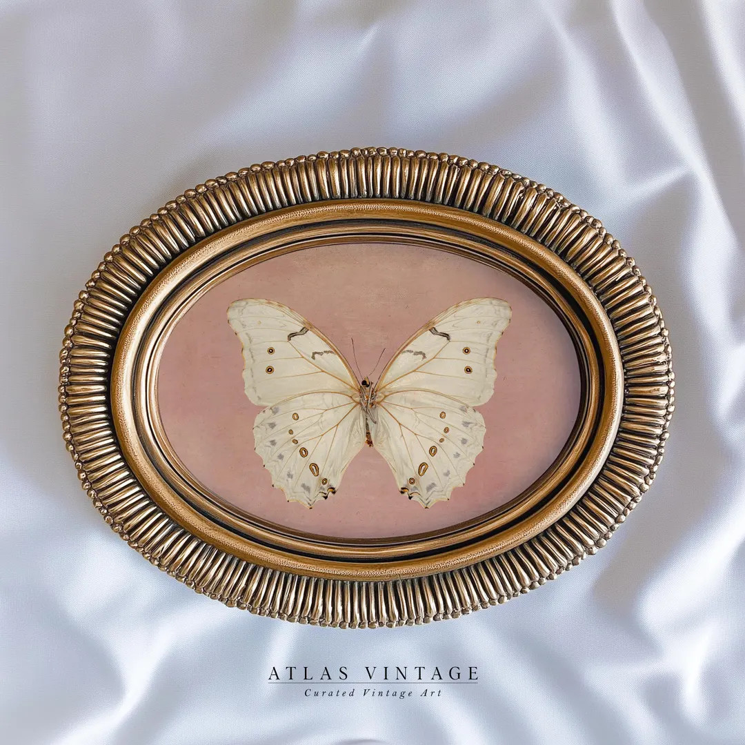 Vintage White Butterfly Print, Neutral Moody Insect Printable Wall Art, Farmhouse Pink Decor, Ant... | Etsy (US)