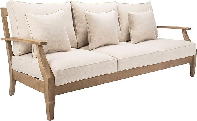 Safavieh CPT1013A Couture Martinique Natural and White Wood Outdoor Patio Sofa | Amazon (US)