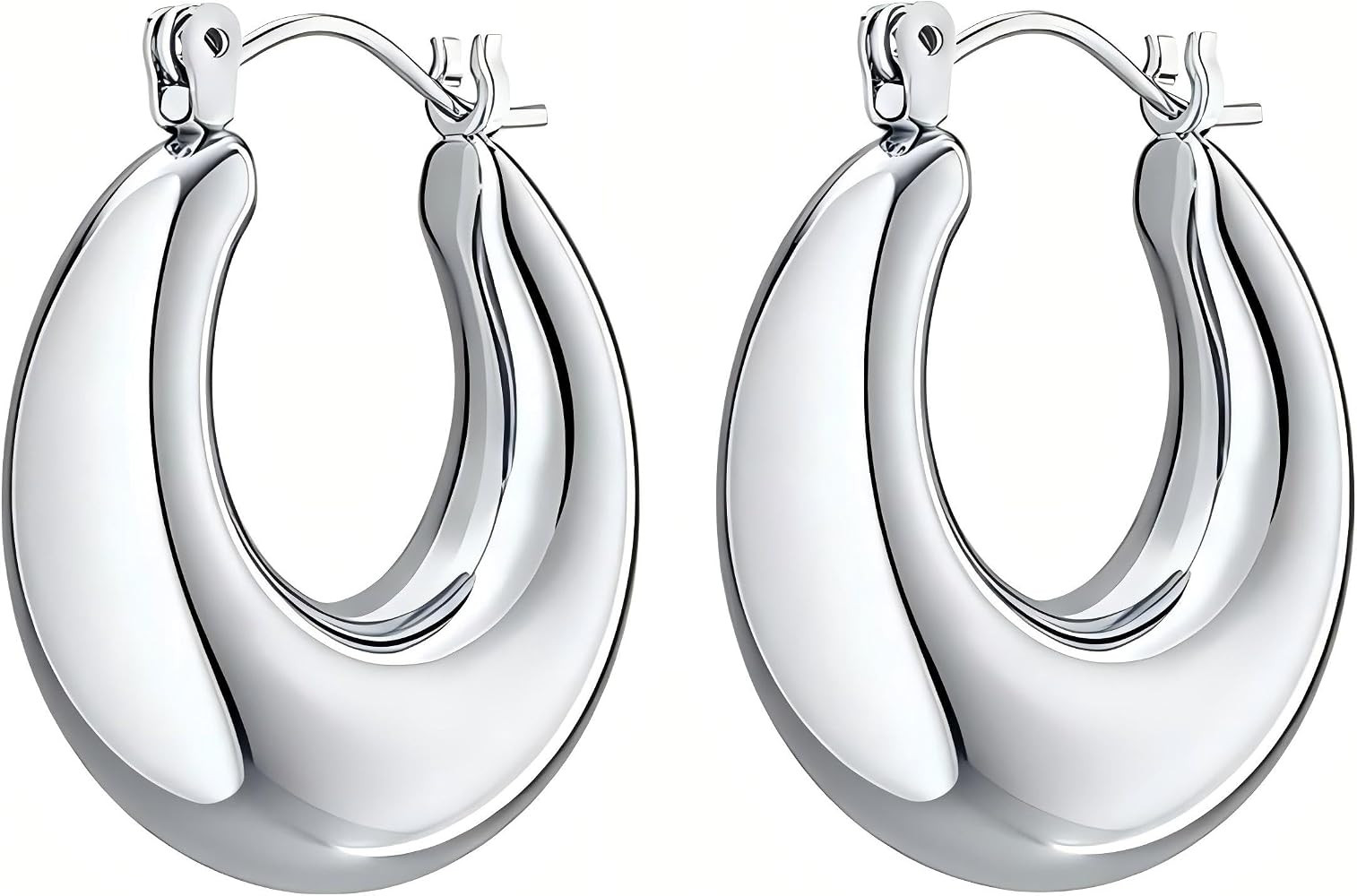 18K Gold Plated Chunky Hoop Earrings, S925 Silver Posts Hypoallergenic Lightweight Classic Hoops ... | Amazon (US)