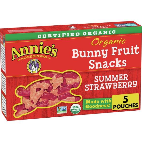 Annie's Homegrown Organic Bunny Summer Strawberry Fruit Snacks - 5ct | Target