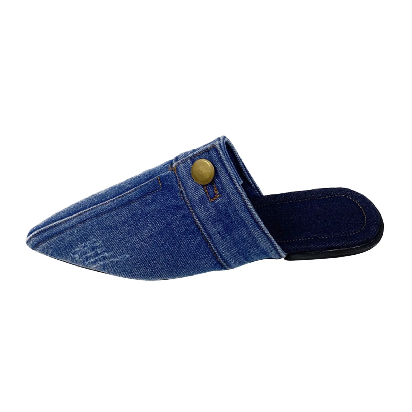 Female Casual Shoes Ladies Fashion Solid Color Denim Half Slippers Pointed Toe Flat Casual Shoes ... | Walmart (US)
