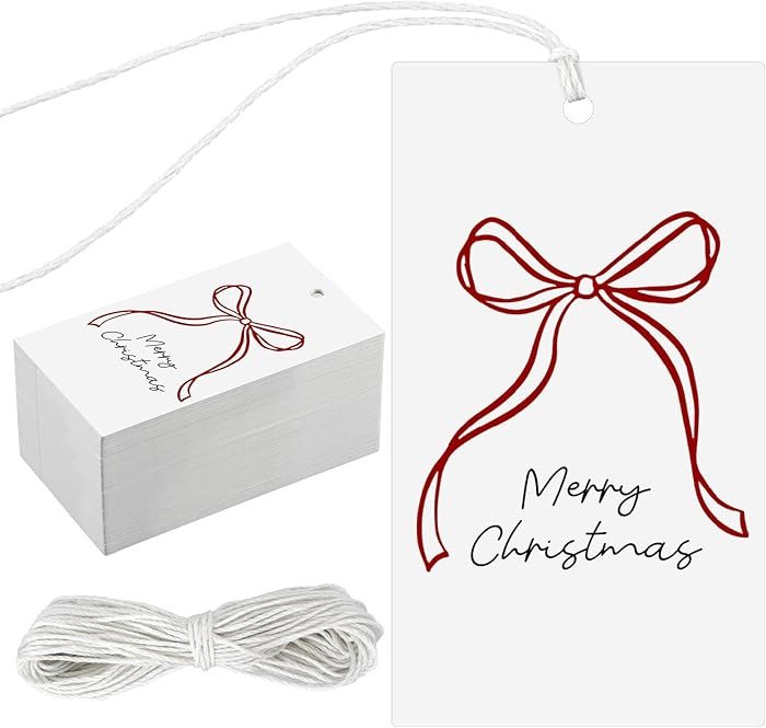 100 Pcs Christmas Presents Tags Red Color Bow Design Christmas Tags Xmas Bow Gift Labels with Str... | Amazon (US)