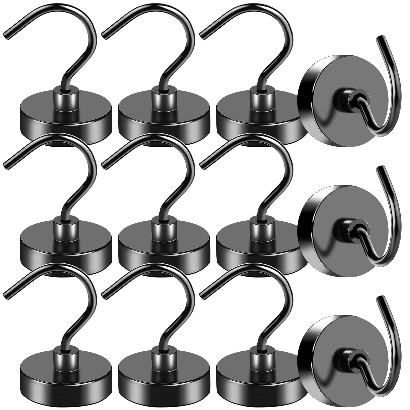 VNDUEEY Magnetic Hooks Heavy Duty, 12 Pack 50LBS Black Strong Large Opening Magnet Hooks for Hang... | Amazon (US)