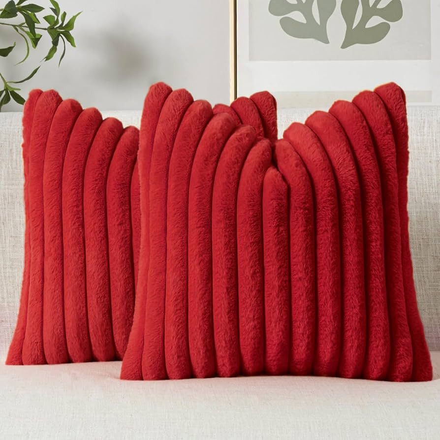 MIULEE Faux Fur Christmas Decorative Throw Pillow Covers 18x18 Inch Set of 2, Modern Spring Home ... | Amazon (US)