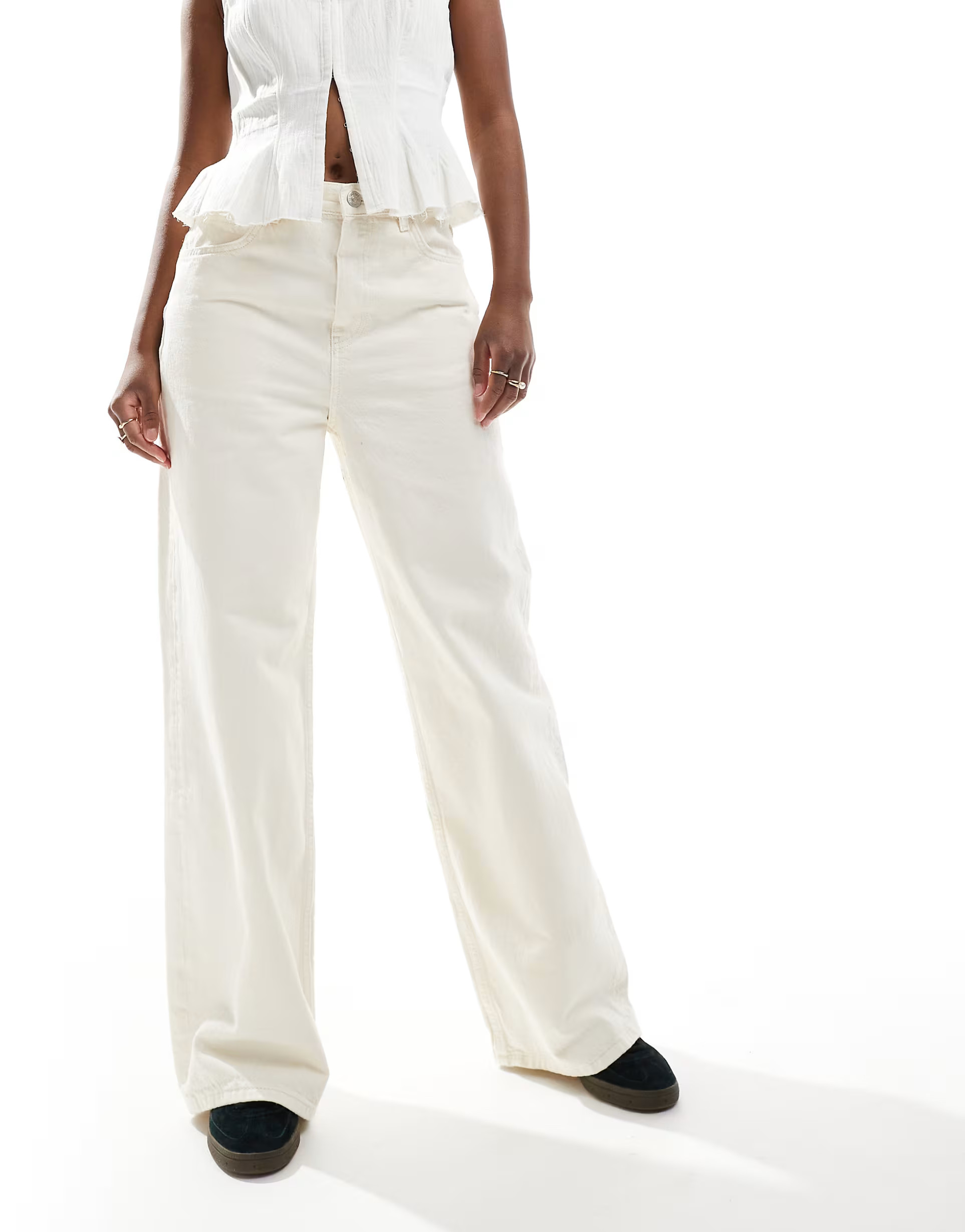 Mango oversized straight leg jeans in white | ASOS (Global)