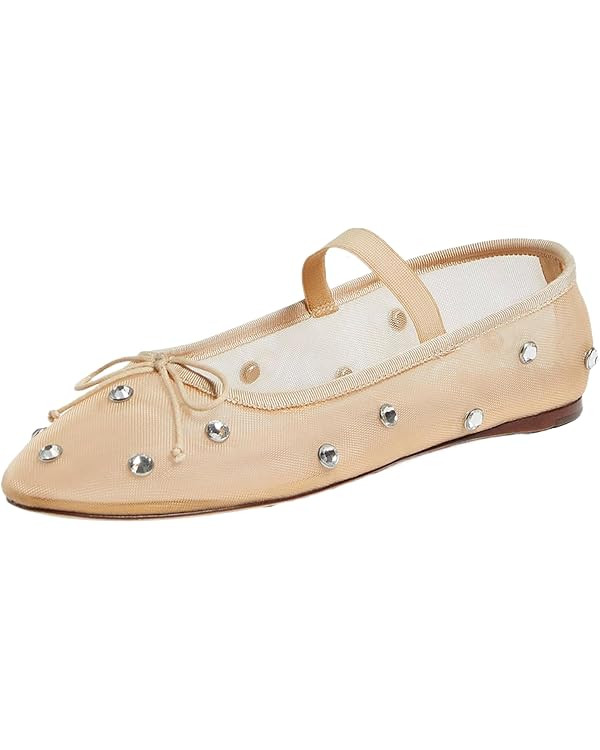 Crystal Mesh Ballet Flats Stretch Band Snip Toe Ballerinas Flats Mary Jane | Amazon (US)