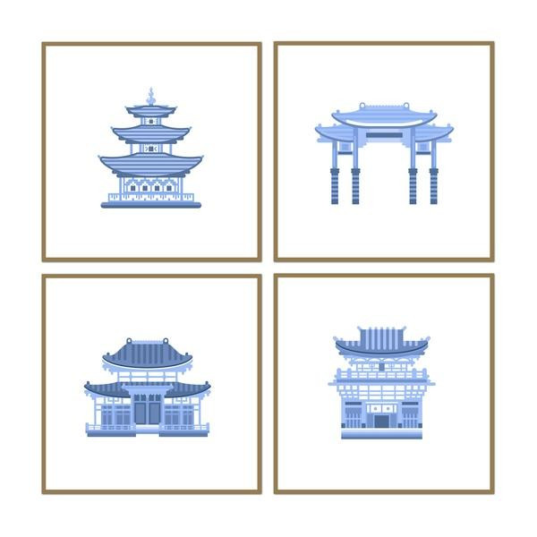 Pretty Pagoda Set of 4 | Urban Garden Prints
