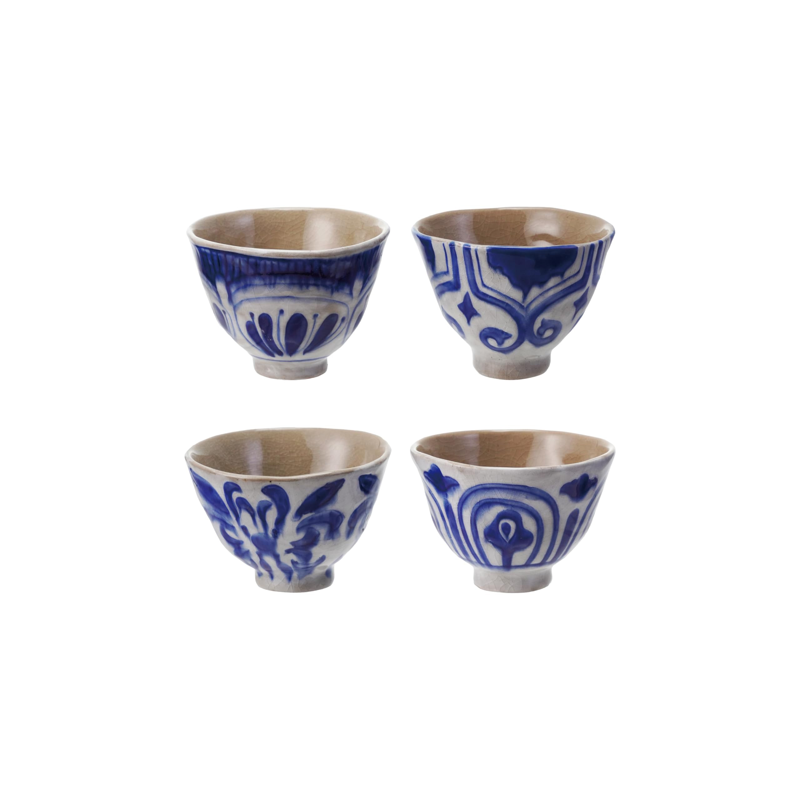 Creative Co-Op 4-Piece 10 oz. Stoneware Bowl, Blue and White | Amazon (US)
