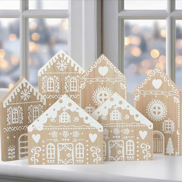 6 Pcs Wooden Christmas Gingerbread House Decor, 3 Styles Rustic Christmas Gingerbread House Xmas ... | Amazon (US)