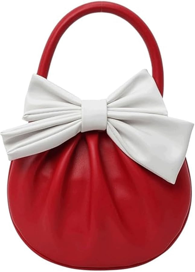 Mini Bow Purse Women Cute Pleated Faux Leather Top Handle Handbag Y2K Retro Chic Pocketbooks | Amazon (US)