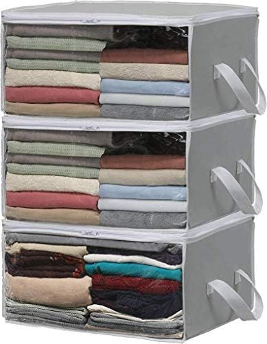 Simple Houseware 3 Pack Foldable Closet Organizer Clothing Storage Box with Clear Window, Grey | Amazon (US)