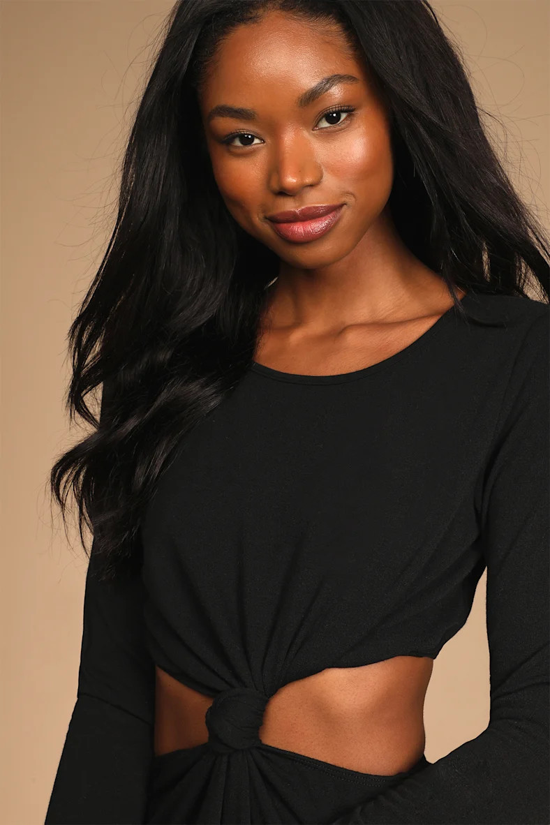 Chose to Chill Black Long Sleeve Cutout Wide-Leg Jumpsuit | Lulus (US)