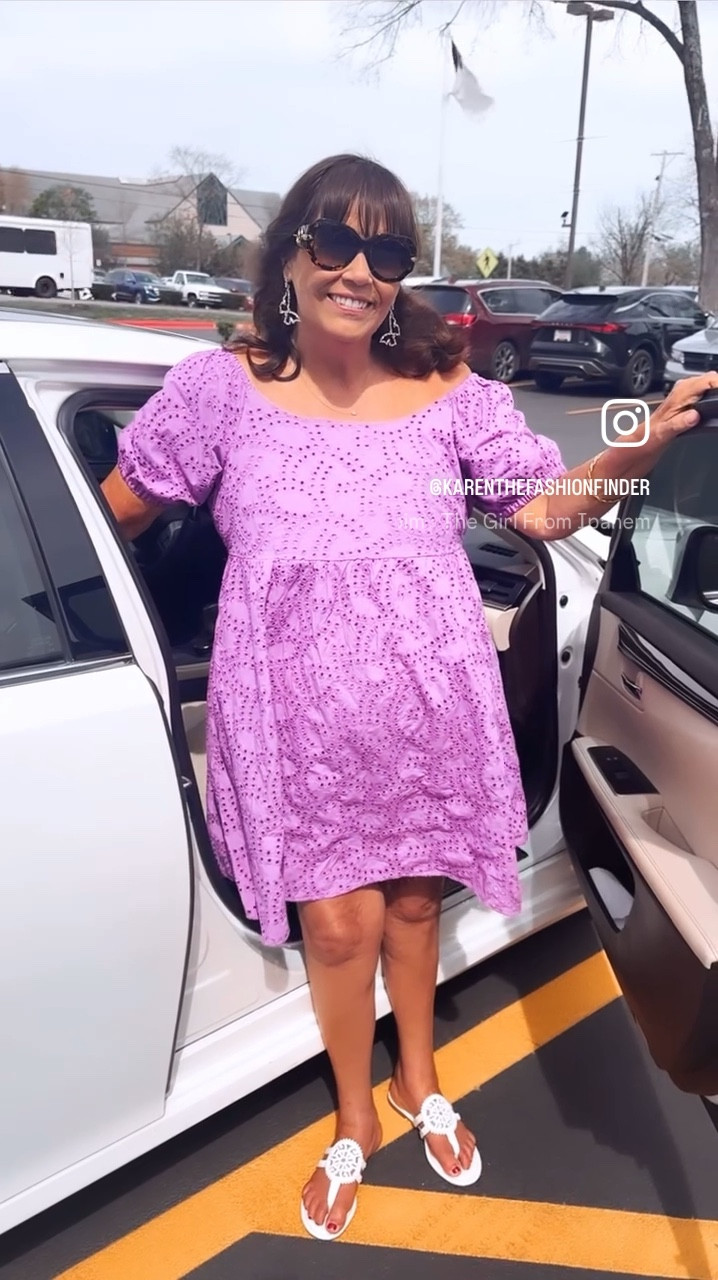  Spring has SPRUNG!! @walmart eyelet dress in purple, white and black. Comment LINK to SHOP
This dress is amazing for $24. It is lined as well.
Great length and beautiful fabric. Sizes XS to 4X. I'm wearing the XL.
#springdress #yeswalmart
#walmartfinds #midsize #springoutfit #over50style #summerdress #resortwear