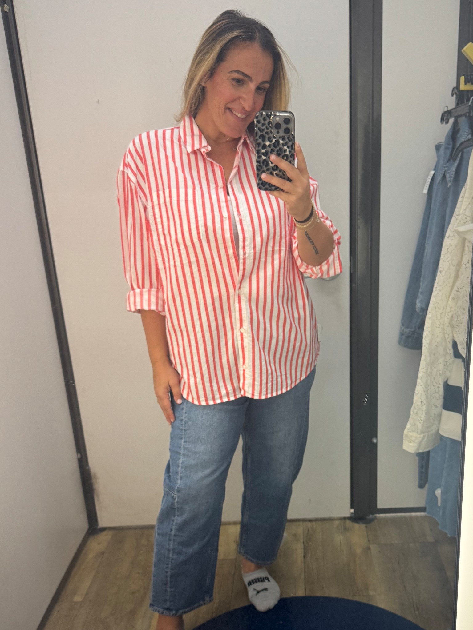 The best barrel jeans I’ve ever tried! Not much stretch so they snatch in the belly! I’d go up if in between if not true! Size 10 for me. The blouse is oversized but I like medium, so true for me. 

#LTKStyleTip #LTKFindsUnder50 #LTKOver40