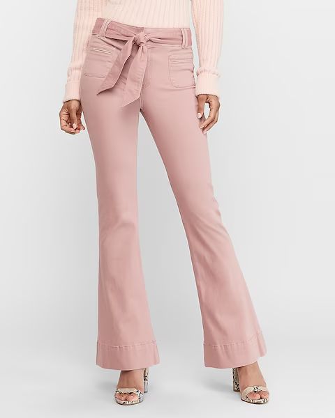 high waisted belted flare pant | Express