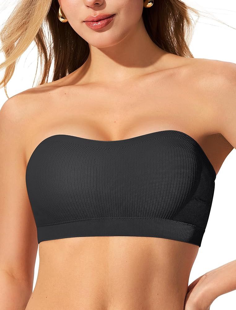 Strapless Push Up Bras for Women Wireless Bandeau Bra Non-Slip Silicone Tube Top Padded Convertib... | Amazon (US)