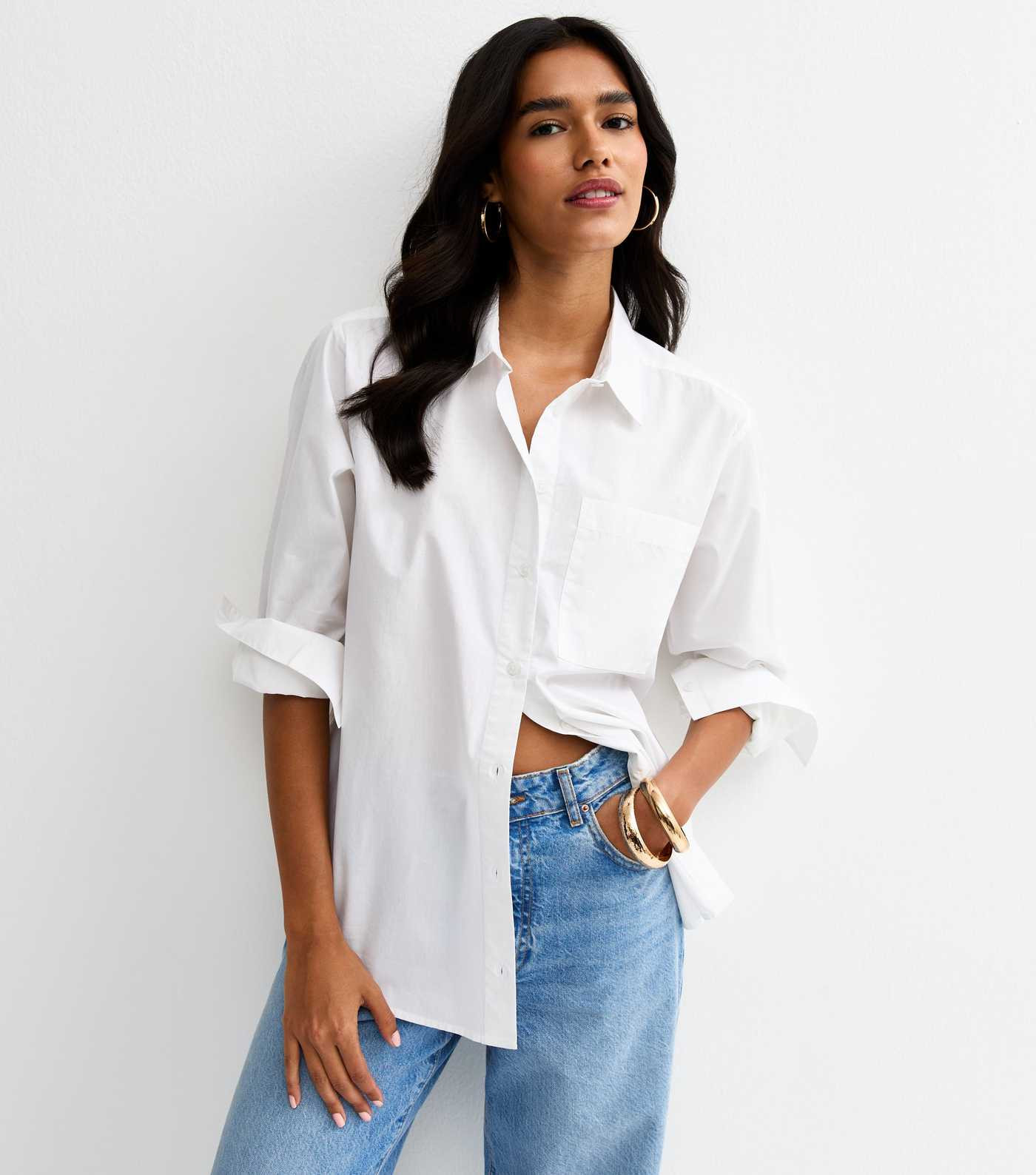 White Poplin Curved Hem Shirt | New Look | New Look (UK)