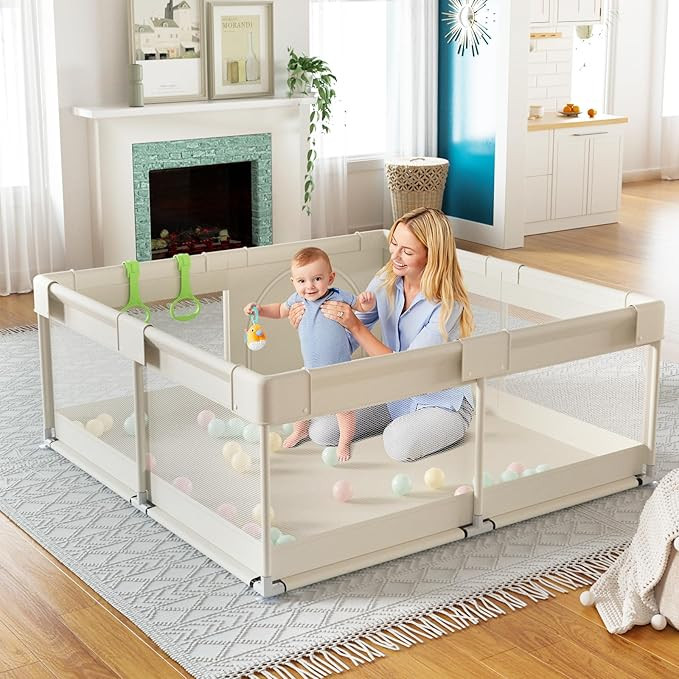 Fodoss Baby Playpen, Upgrade Playpen for Babies and Toddlers, 47x47inch Beige Play Pen for Babies... | Amazon (US)