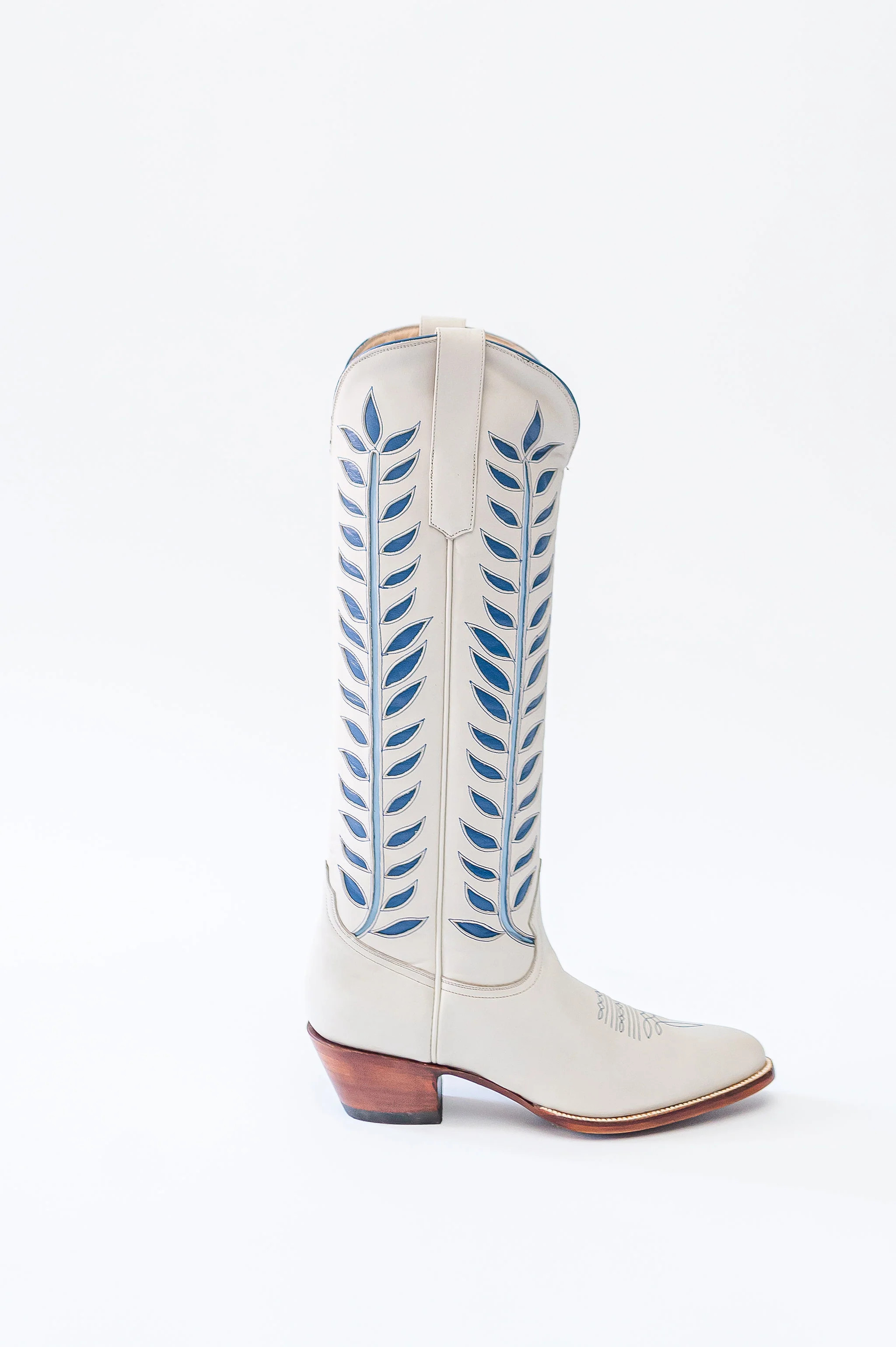 Rory Cowgirl Boot in Bone with Blue | Petite Paloma