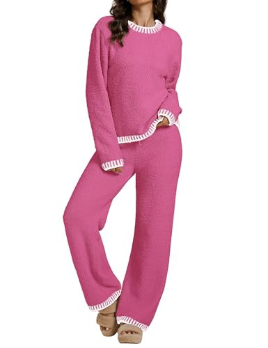 luvamia Lounge Sets For Women Fuzzy Two Piece Pants Set For Women Sweater Set Womens Lounge Set Pink Lounge Set Resort Wear For Women 2024 Trendy Magenta Size Large Fits Size 12 Size 14 | Amazon (US)