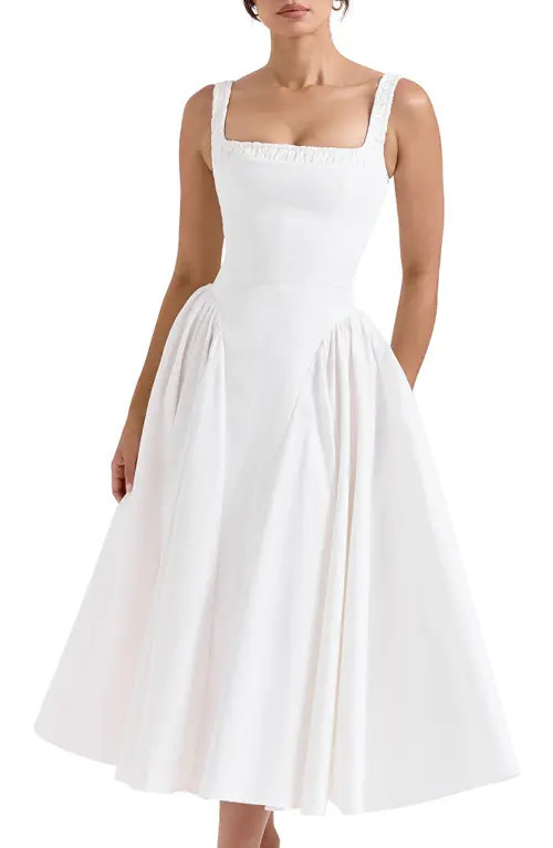 HOUSE OF CB Dorothy Floral Stretch Cotton Dress in White at Nordstrom, Size X-Small | Nordstrom