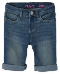 Girls Roll Cuff Denim Skimmer Shorts | The Children's Place