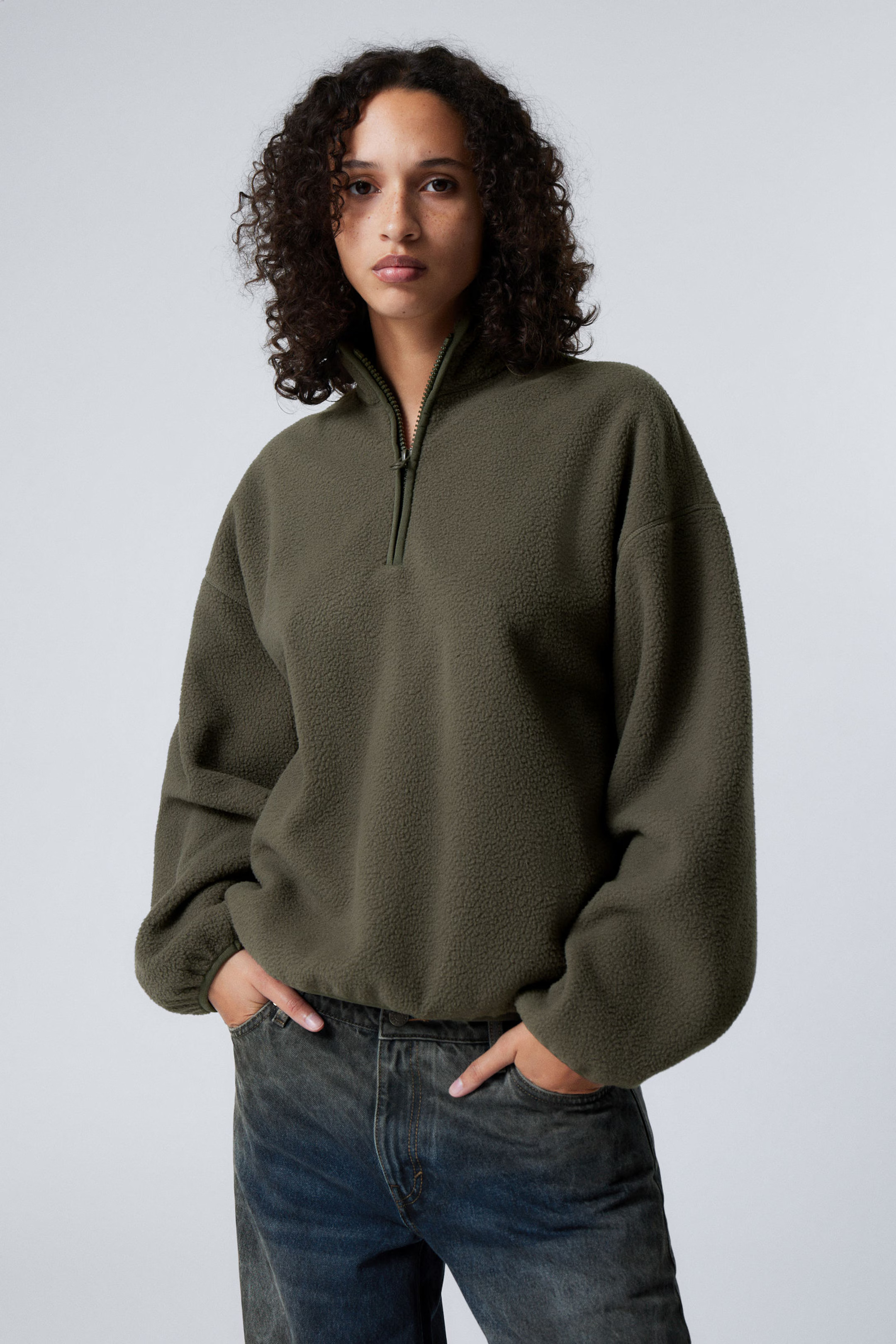 Oversized Half-Zip Fleece Sweatshirt | Weekday