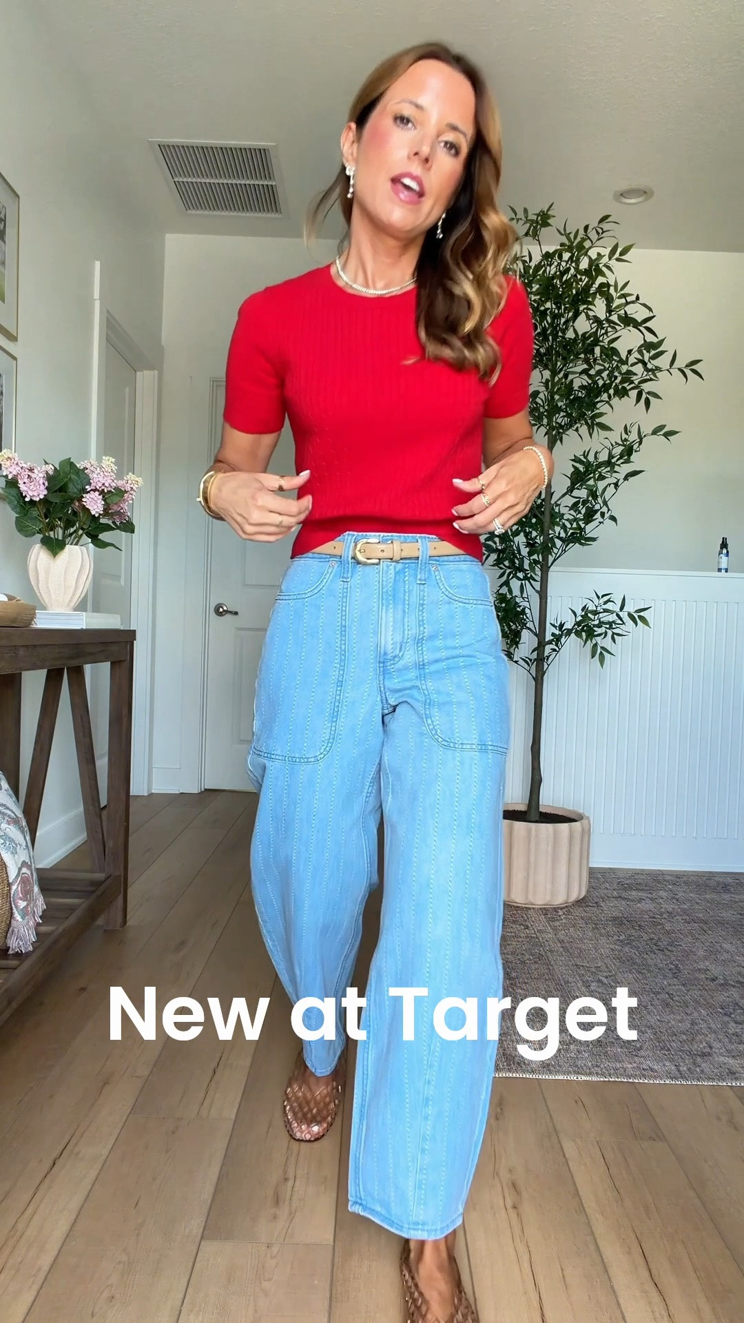 New Target arrivals for summer and early fall! I love these new barrel leg jeans in 00. Sweater top in XS. Elevated casual outfit. Summer outfit. Full outfit. Teacher outfit. Mom outfit. Jelly ballet flats are whole sizes only. Size down if you’re a half size.

#LTKootd #LTKgrwm #LTKPetite