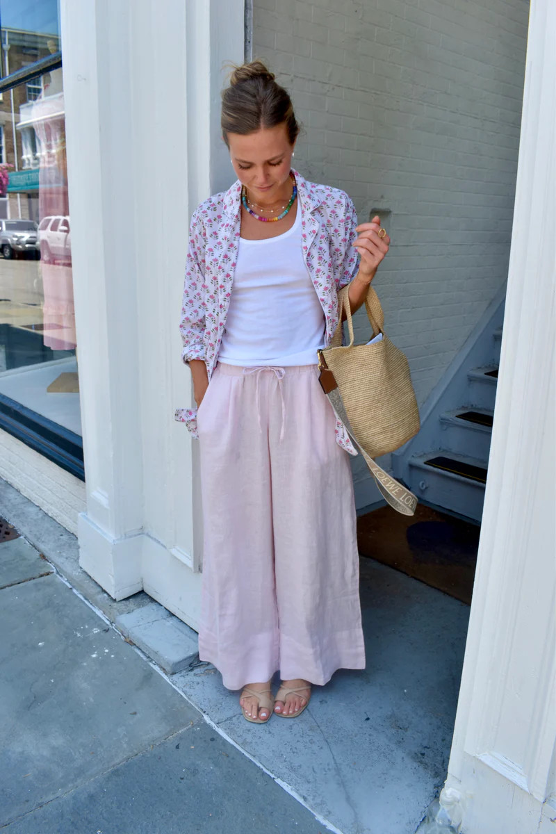 Linen Palazzo Pants Shell Pink | Madison Mathews