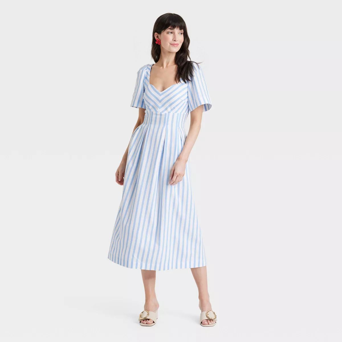 Women's Linen Puff Short Sleeve Midi Dress - A New Day™ | Target