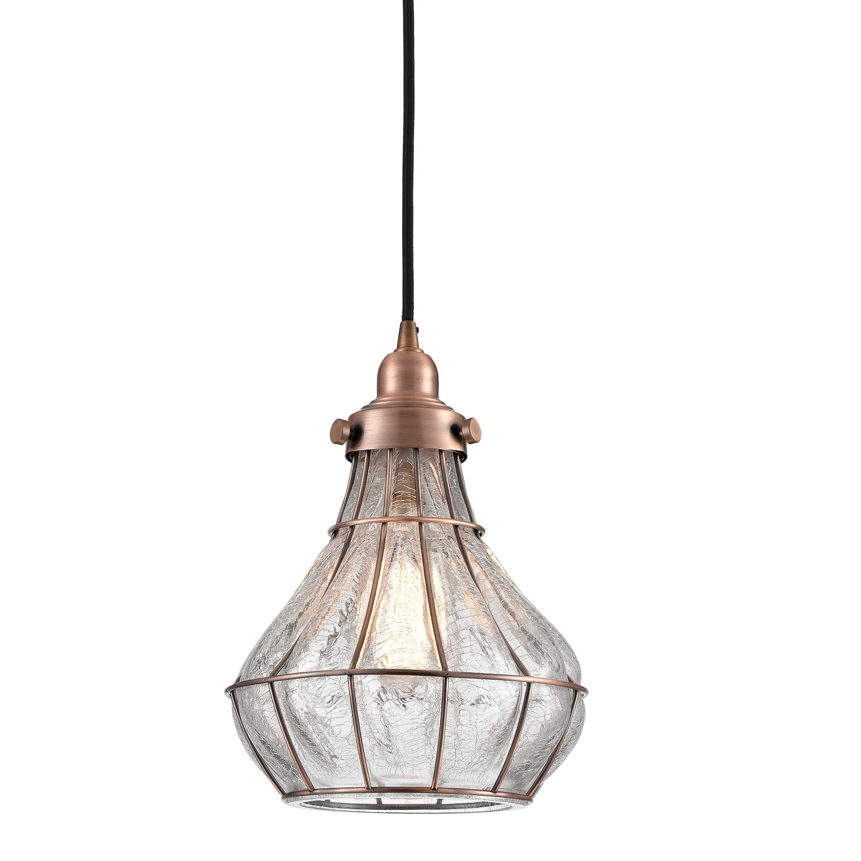 YUBOLE Pendant Lighting Cracked Glass Vintage Wire Cage Ceiling Pendant Light, Red Antique Copper | Amazon (US)
