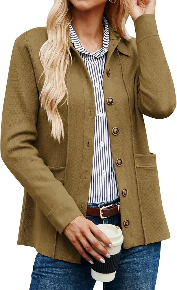 GRACE KARIN Women Casual Cardigan Knit Button Down Shirts Long Sleeve Shacket Jacket with Pockets | Amazon (US)