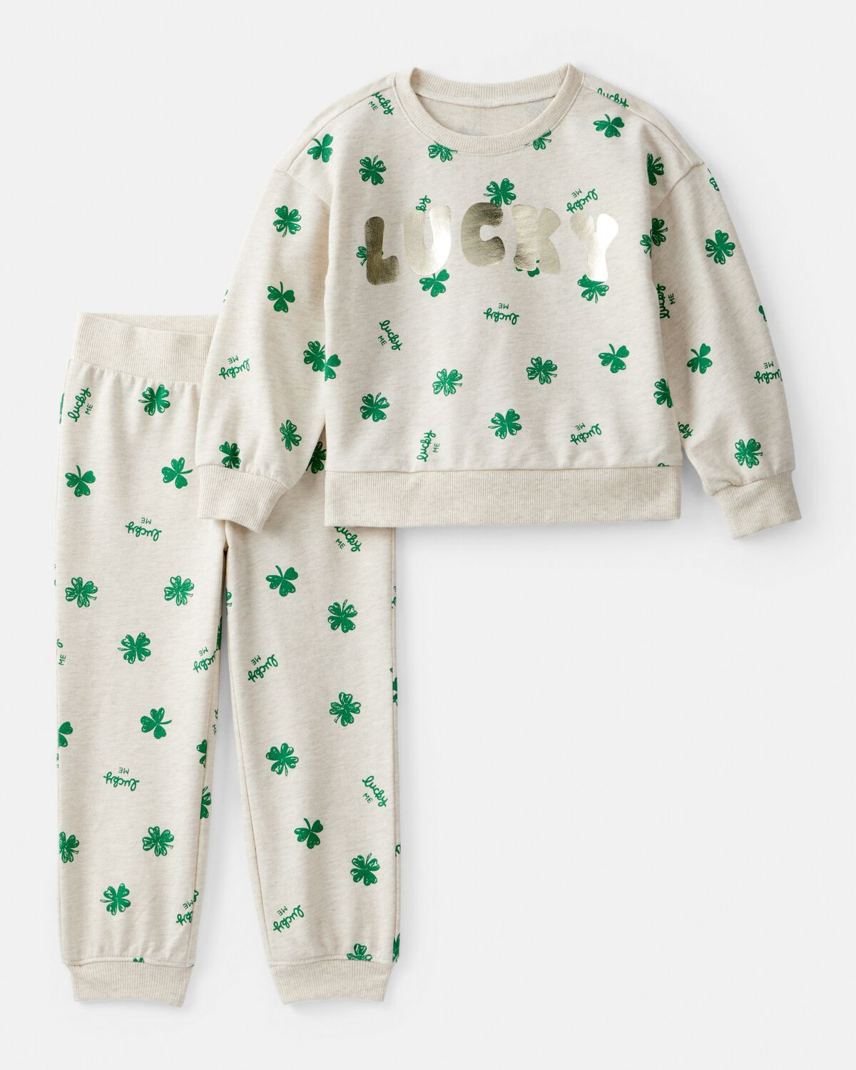 Toddler Girl St. Patrick's Day French Terry Sweatshirt & Pant Set - Cream | Carter's | Carter's Inc