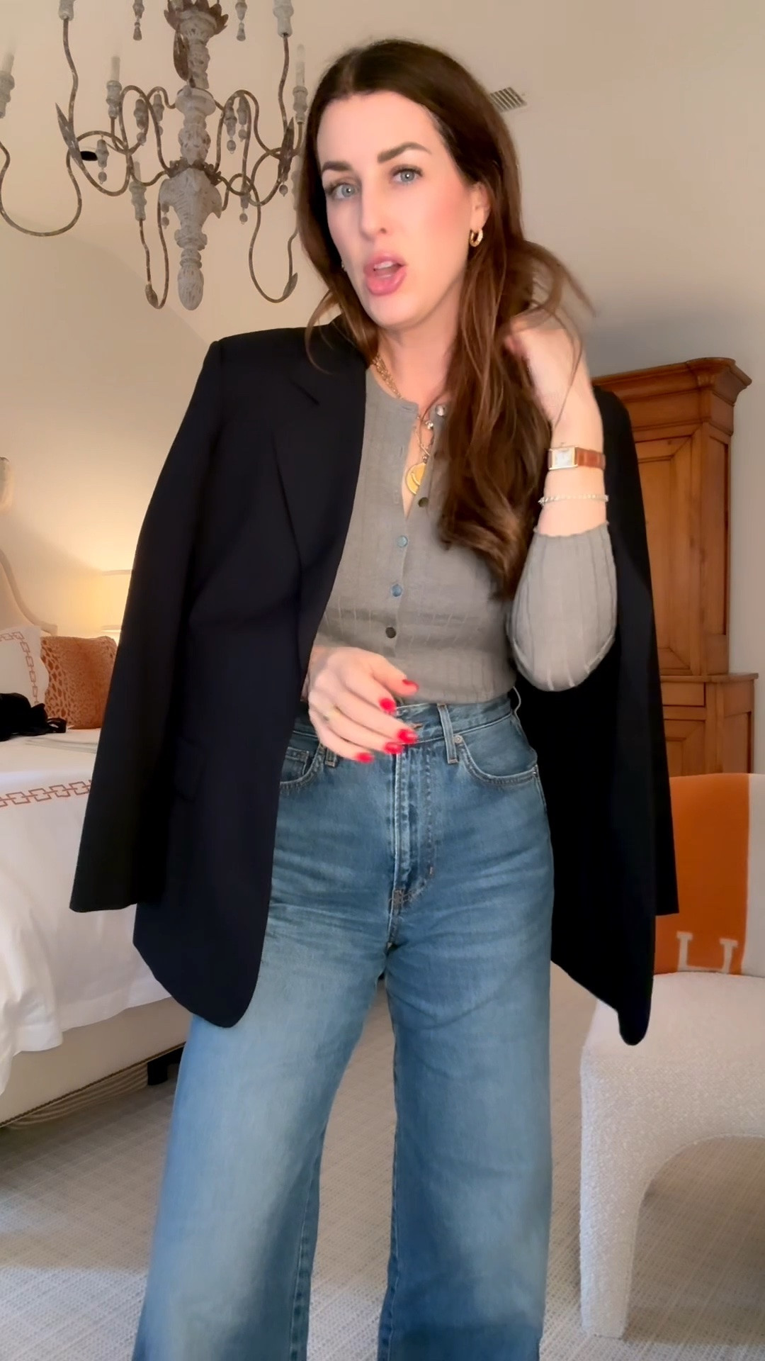 I’m wearing a small and everything except I did size up to a medium and the navy blazer because I wanted it a bit more oversized. I’m a true to size 8 in these shoes and I’m a 26 and the denim.

#LTKOver40 #LTKTall #LTKootd #LTKootd #LTKOver40