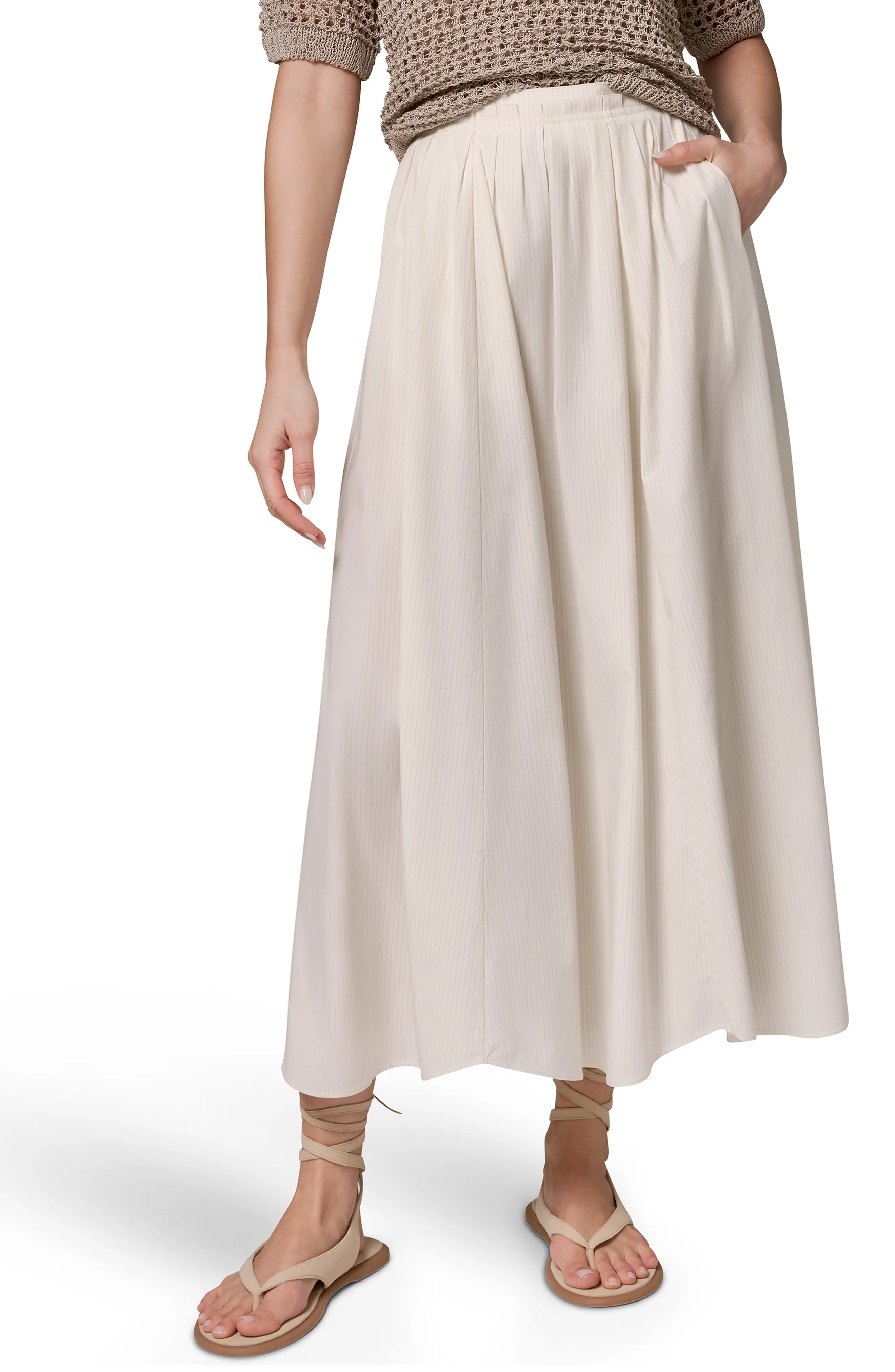 Pleated Stretch Poplin Midi Skirt (Women) | Nordstrom | Nordstrom