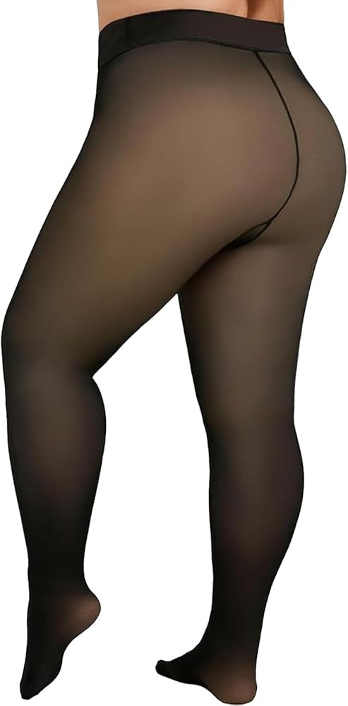 Delcast Plus Size Fleece Lined Tights Women - Fake Translucent Sheer Warm Thermal Pantyhose Leggi... | Amazon (US)