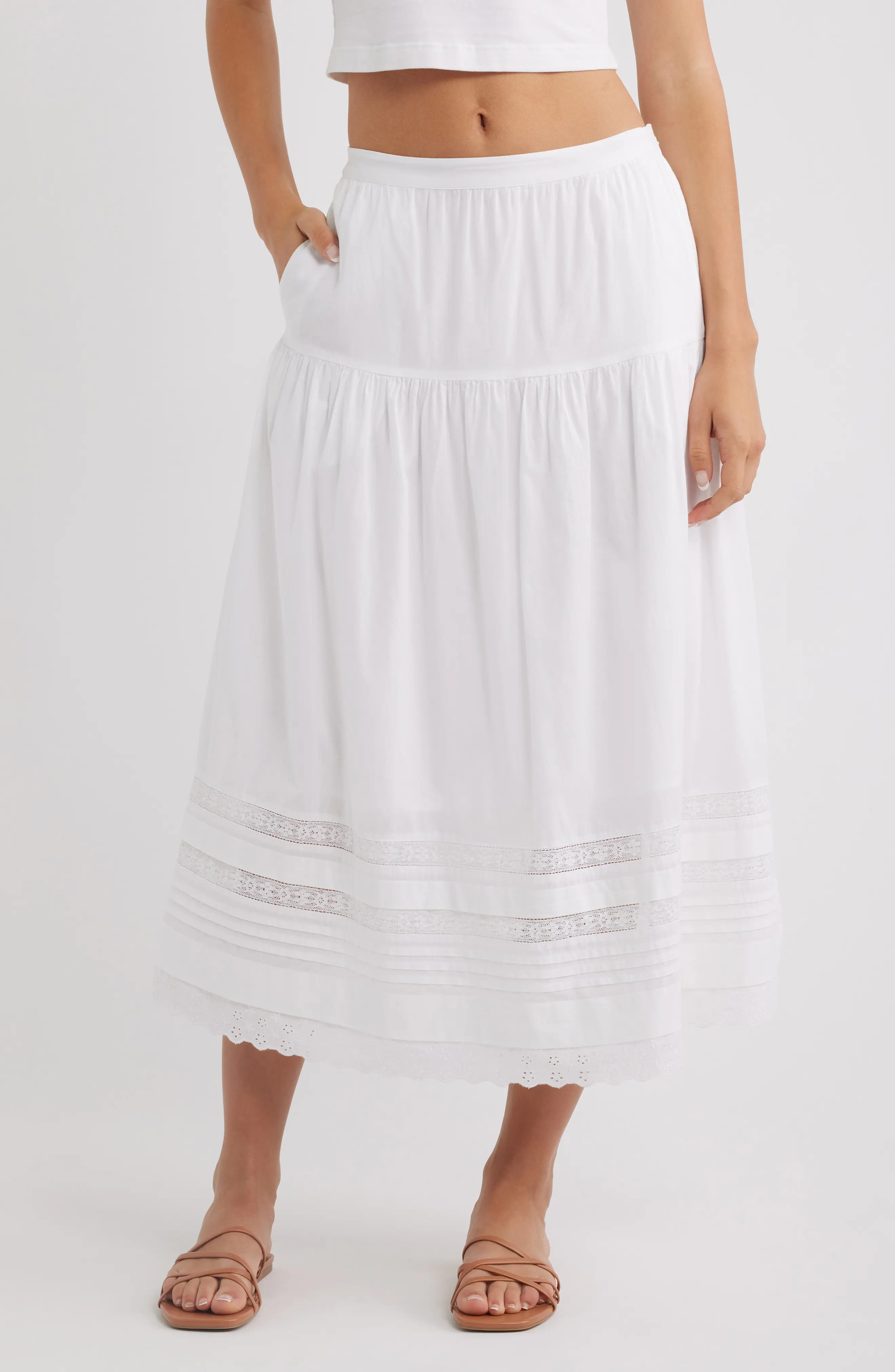 Madewell Pintucked Midi Skirt in White at Nordstrom, Size X-Large | Nordstrom