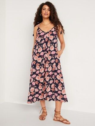 Tie-Shoulder Tasseled Floral-Print All-Day Maxi Swing Dress for Women | Old Navy (US)