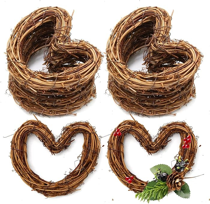 LIDSCURA 10 Pack 4 Inch DIY Crafts Natural Grapevine Heart Wreaths, Christmas Decoration, Natural... | Amazon (US)