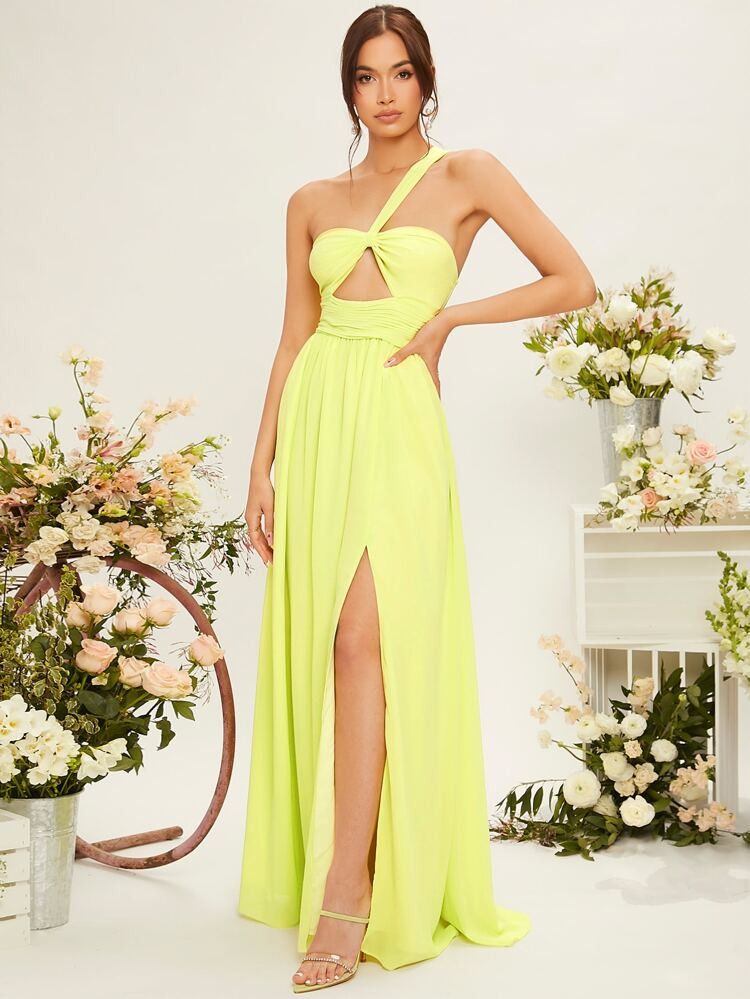 SHEIN One Shoulder Cut Out Split Thigh Bridesmaid Dress | SHEIN